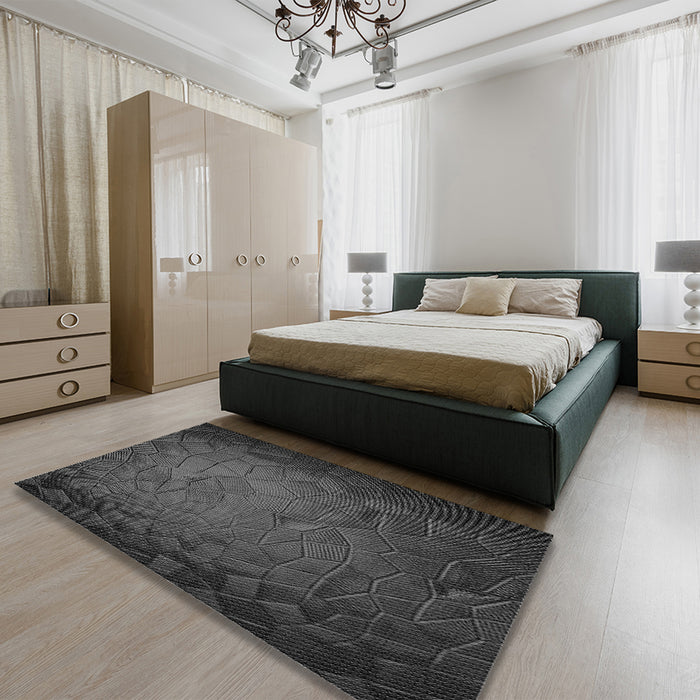 Patterned Charcoal Black Rug in a Bedroom, pat738gry