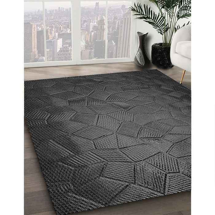 Patterned Charcoal Black Rug in Family Room, pat738gry