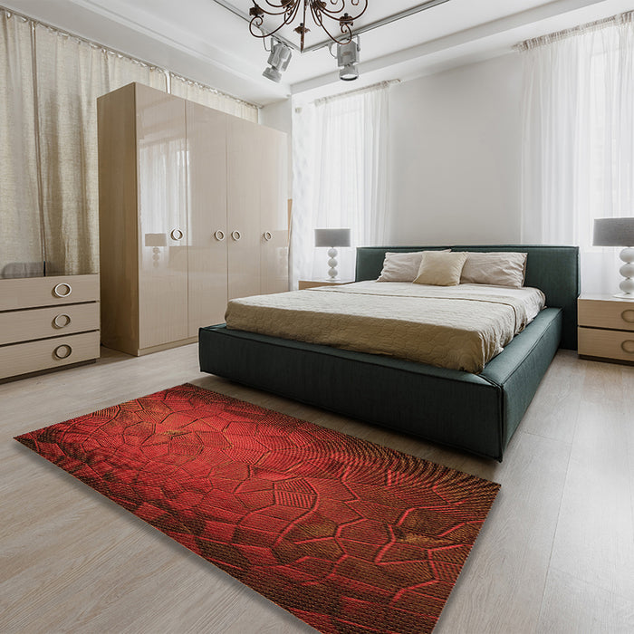 Patterned Tomato Red Rug in a Bedroom, pat738org