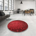 Round Patterned Red Rug in a Office, pat738rd
