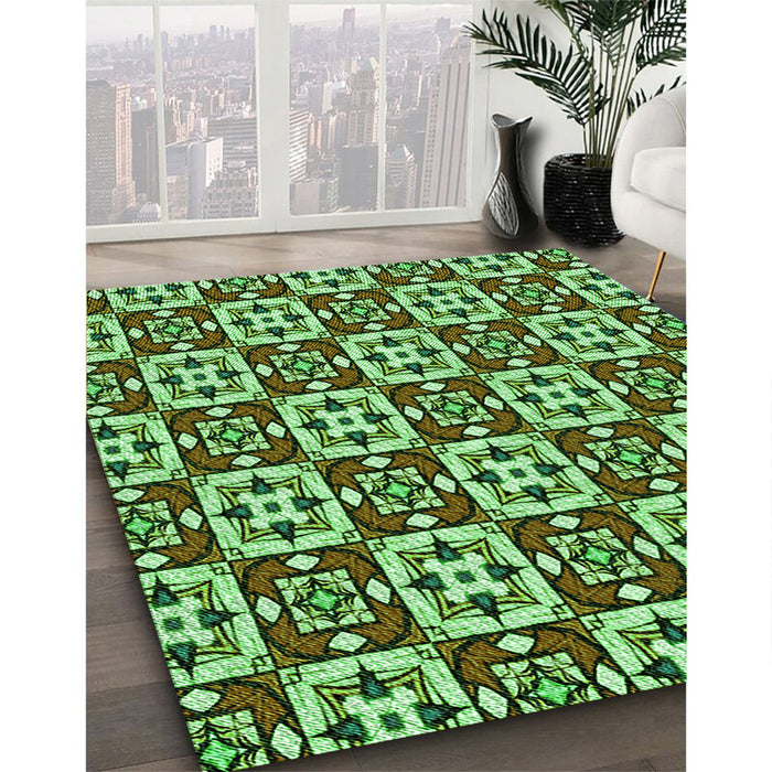 Patterned Green Rug in Family Room, pat739grn
