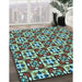 Patterned Blue Green Rug in Family Room, pat739lblu