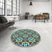 Round Patterned Blue Green Rug in a Office, pat739lblu