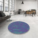 Round Machine Washable Transitional Dark Slate Blue Purple Rug in a Office, wshpat73
