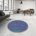 Round Patterned Dark Slate Blue Purple Novelty Rug in a Office, pat73