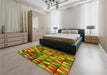 Patterned Pistachio Green Rug in a Bedroom, pat74yw