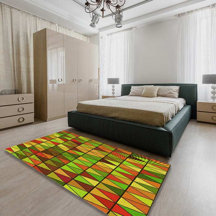 Patterned Pistachio Green Rug in a Bedroom, pat74yw