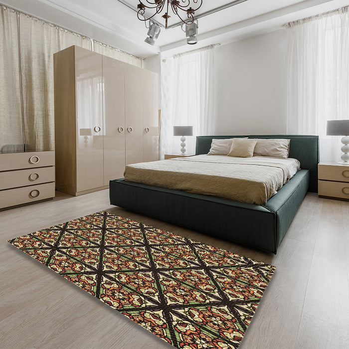 Patterned Red Rug in a Bedroom, pat740brn