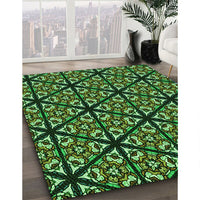 Patterned Dark Forest Green Rug, pat740grn