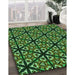 Patterned Dark Forest Green Rug in Family Room, pat740grn