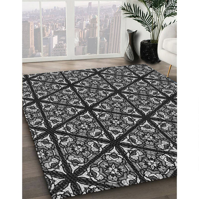 Patterned Midnight Gray Rug in Family Room, pat740gry