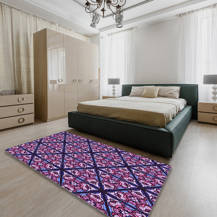 Patterned Dark Purple Rug in a Bedroom, pat740pur