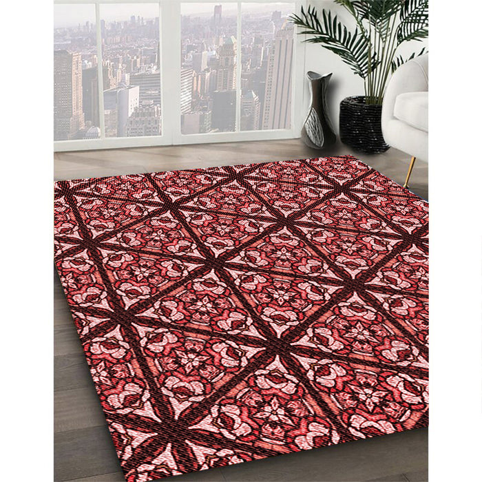 Patterned Maroon Red Rug in Family Room, pat740rd