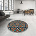 Round Patterned Chocolate Brown Novelty Rug in a Office, pat740