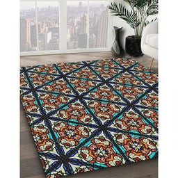 Patterned Chocolate Brown Novelty Rug in Family Room, pat740