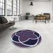 Round Patterned Deep Purple Rug in a Office, pat741blu