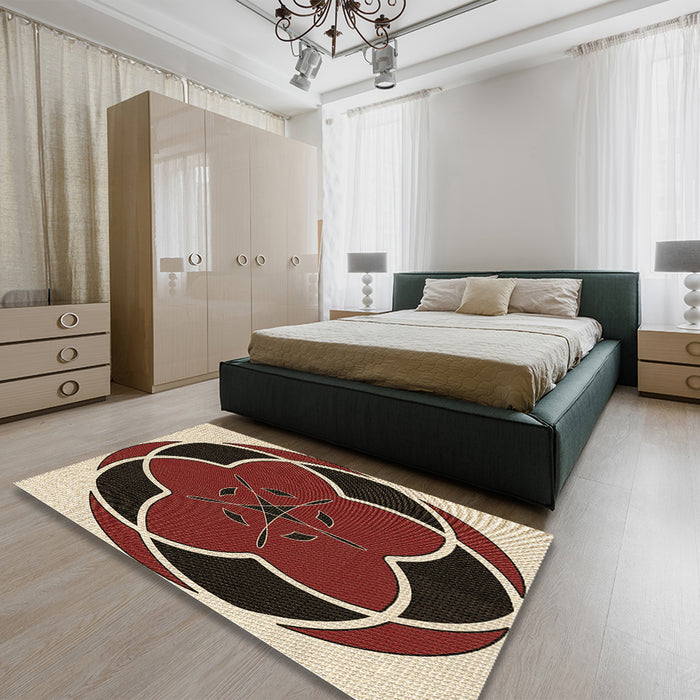 Patterned Camel Brown Rug in a Bedroom, pat741brn