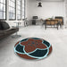 Round Patterned Blue Rug in a Office, pat741lblu