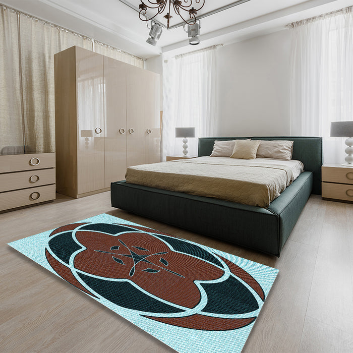 Round Machine Washable Transitional Blue Rug in a Office, wshpat741lblu