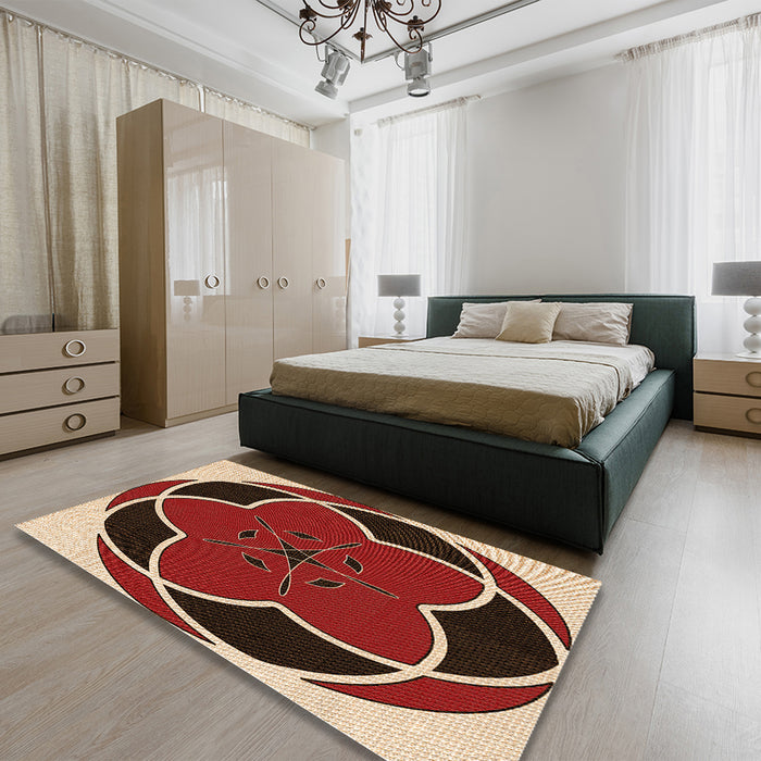 Patterned Light Copper Gold Rug in a Bedroom, pat741org