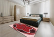 Patterned Tomato Red Rug in a Bedroom, pat741rd