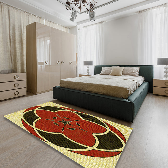 Patterned Metallic Gold Rug in a Bedroom, pat741yw