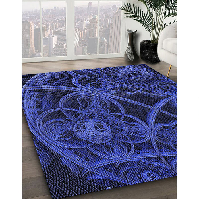 Patterned Ocean Blue Rug in Family Room, pat742blu