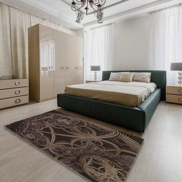 Patterned Midnight Gray Rug in a Bedroom, pat742brn