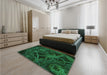 Patterned Dark Forest Green Rug in a Bedroom, pat742grn