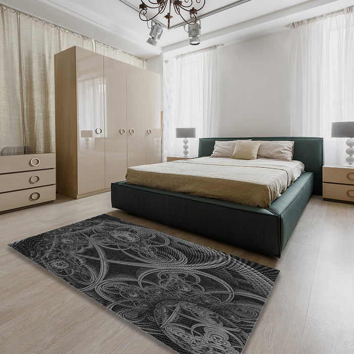 Patterned Ash Gray Rug in a Bedroom, pat742gry