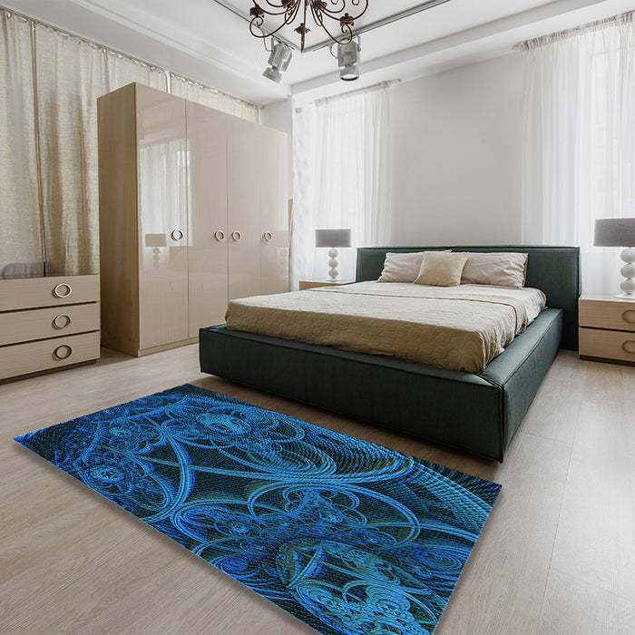 Patterned Blue Rug in a Bedroom, pat742lblu