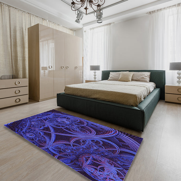 Round Machine Washable Transitional Midnight Blue Rug in a Office, wshpat742pur