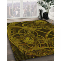 Patterned Dark Yellow Green Rug, pat742yw