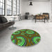 Round Patterned Milk Chocolate Brown Rug in a Office, pat743grn