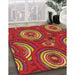 Patterned Red Rug in Family Room, pat743org