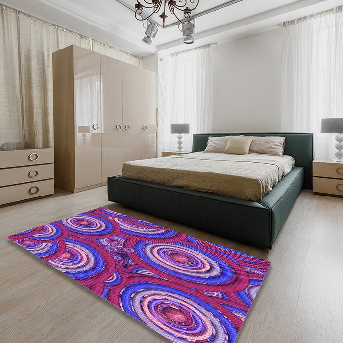 Patterned Medium Violet Red Pink Rug in a Bedroom, pat743pur