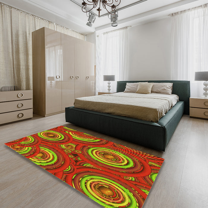 Patterned Red Rug in a Bedroom, pat743yw