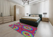 Patterned Sage Green Modern Rug in a Bedroom, pat743