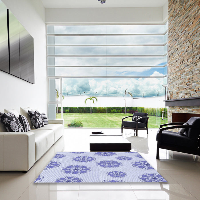 Square Patterned Blue Rug in a Living Room, pat744blu