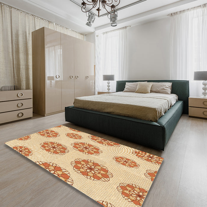 Patterned Orange Rug in a Bedroom, pat744org