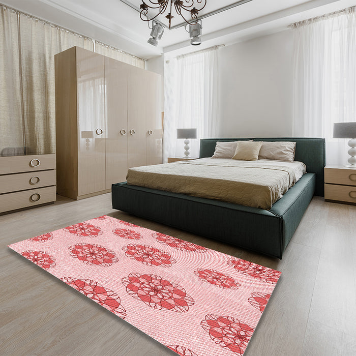 Patterned Light Red Pink Rug in a Bedroom, pat744rd