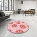 Round Patterned Light Red Pink Rug in a Office, pat744rd