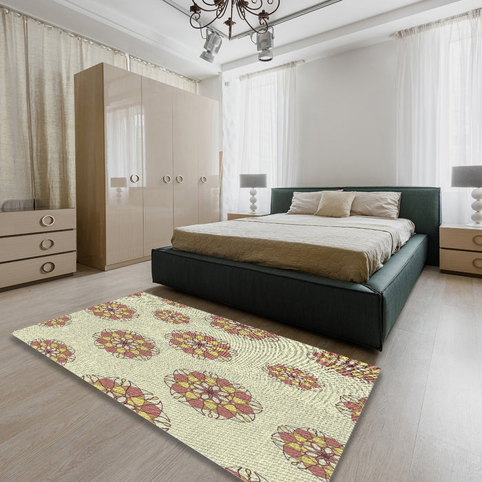 Patterned Golden Blonde Gold Novelty Rug in a Bedroom, pat744