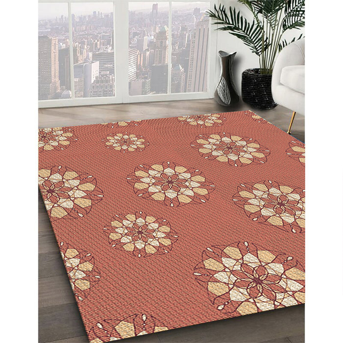 Machine Washable Transitional Red Rug in a Family Room, wshpat745brn