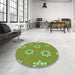 Round Patterned Green Rug in a Office, pat745grn