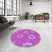 Round Patterned Fuchsia Magenta Purple Rug in a Office, pat745pur