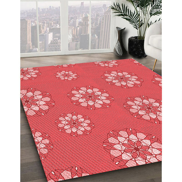 Patterned Red Rug in Family Room, pat745rd