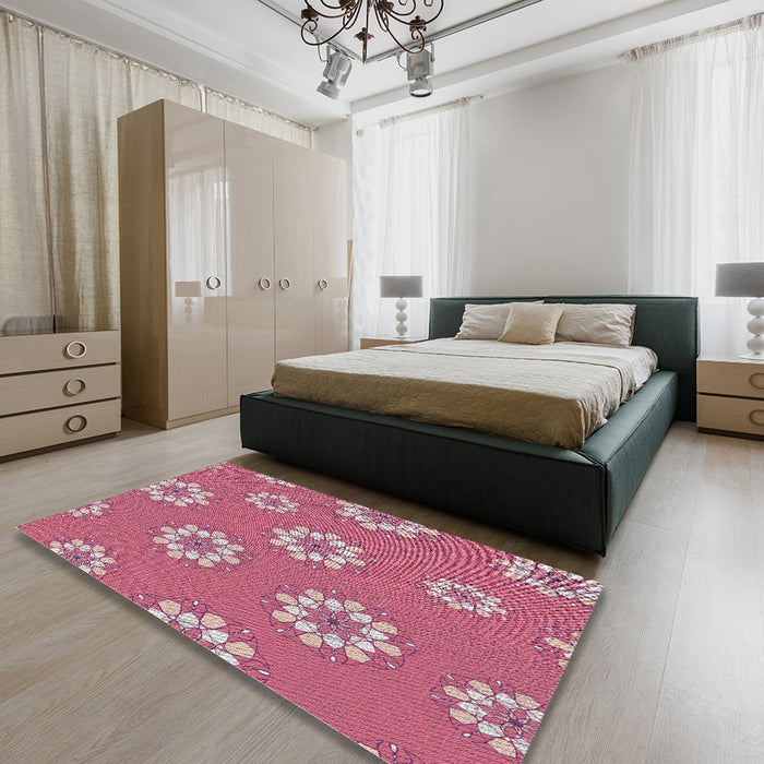 Patterned Pink Novelty Rug in a Bedroom, pat745