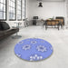 Round Patterned Light Sky Blue Rug in a Office, pat746blu