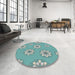 Round Patterned Tiffany Blue Novelty Rug in a Office, pat746